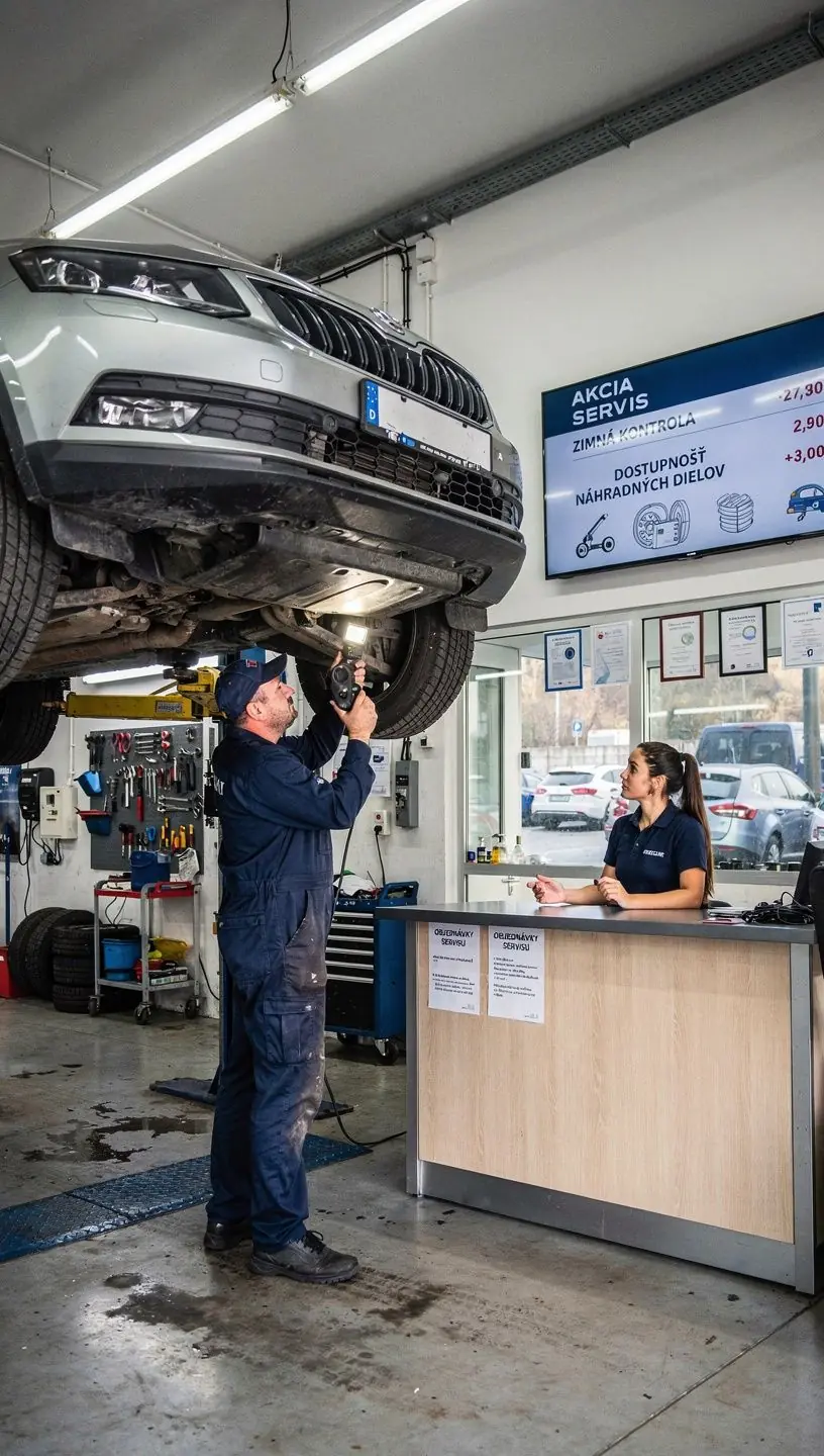 Zákazník konzultuje s mechanikom možnosti opravy bez nutnosti značkového servisu.